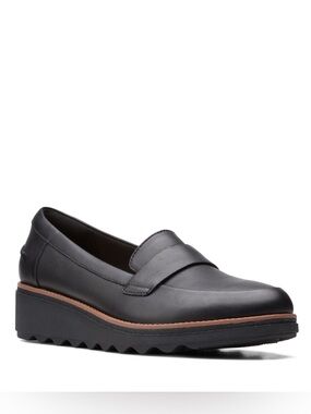 Clarks Sharon Gracie Soft Leather Wide Width Wedge Loafers